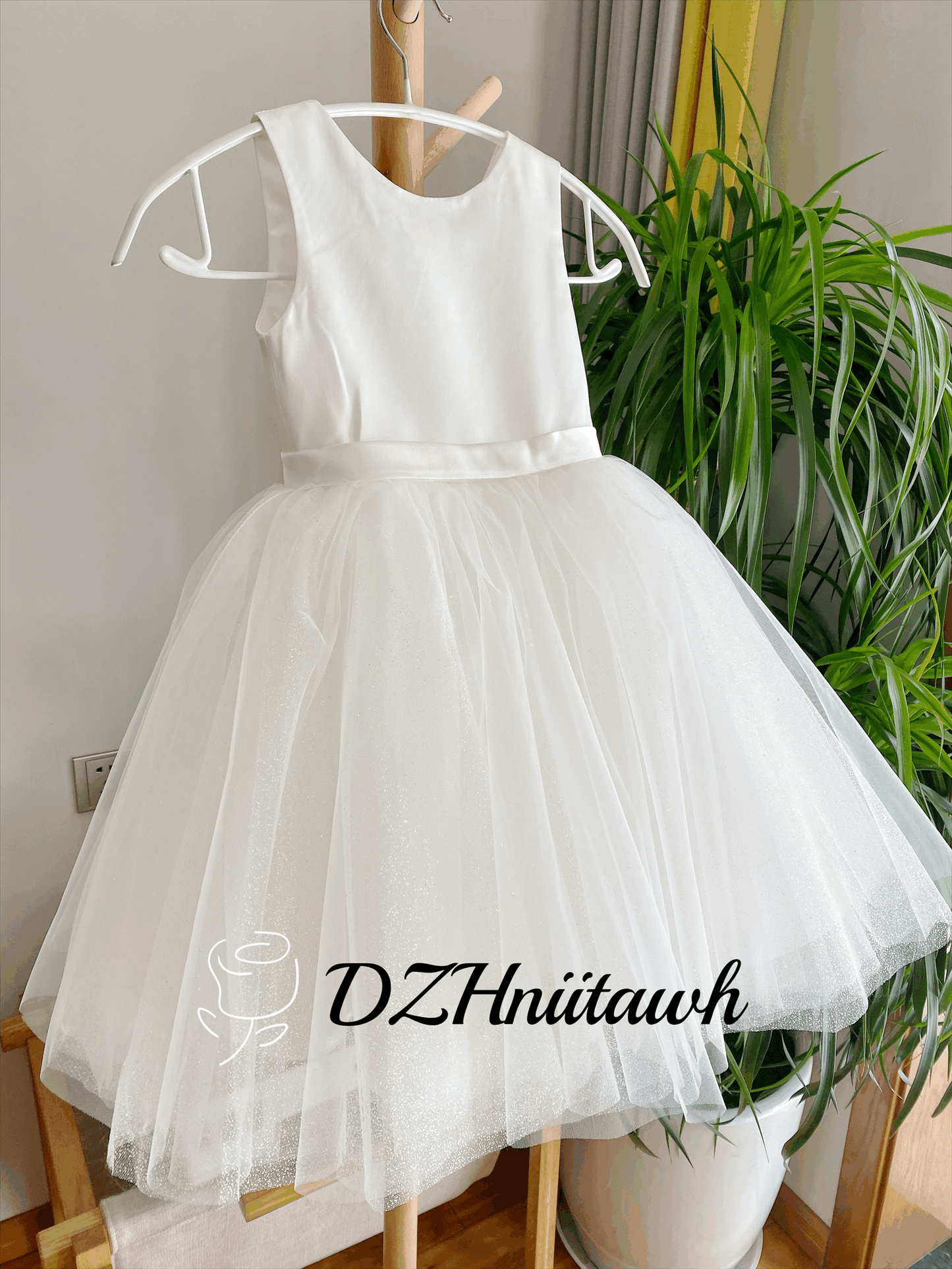 Glitter tulle off white flower girl dress, silver sparkle flower girl dress, communion dress, tutu dress with big bow