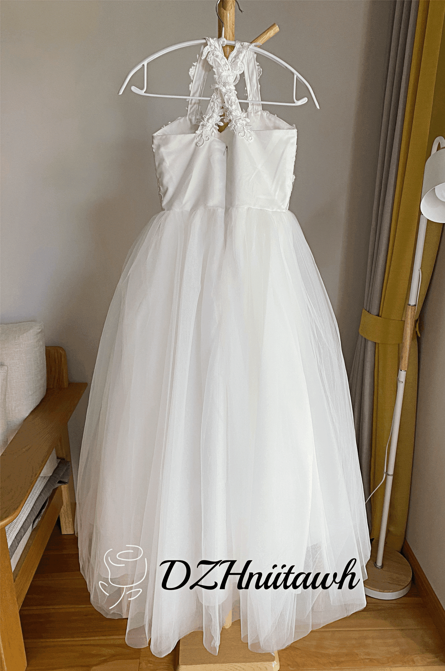 Tulle off white flower girl dress, lace flower girl dress, communion floor length dress, sweetheart neckline dress