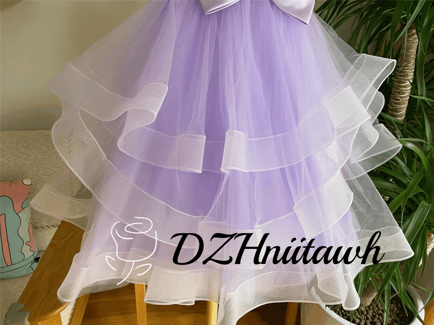 Lace flower girl dress purple color, tulle flower girl dress, illusion birthday girl dress with lace applique, layered flower girl dress