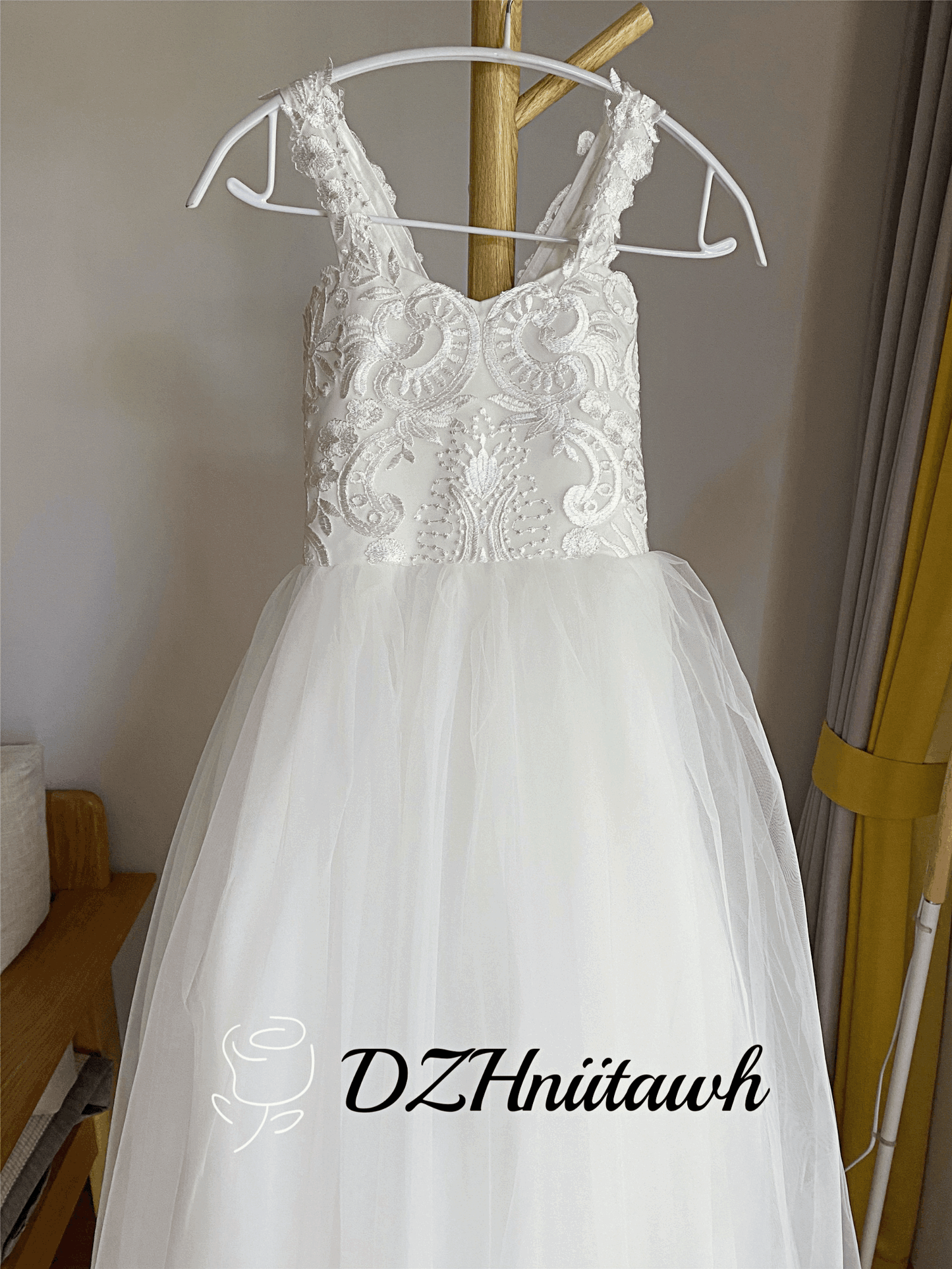 Tulle off white flower girl dress, lace flower girl dress, communion floor length dress, sweetheart neckline dress