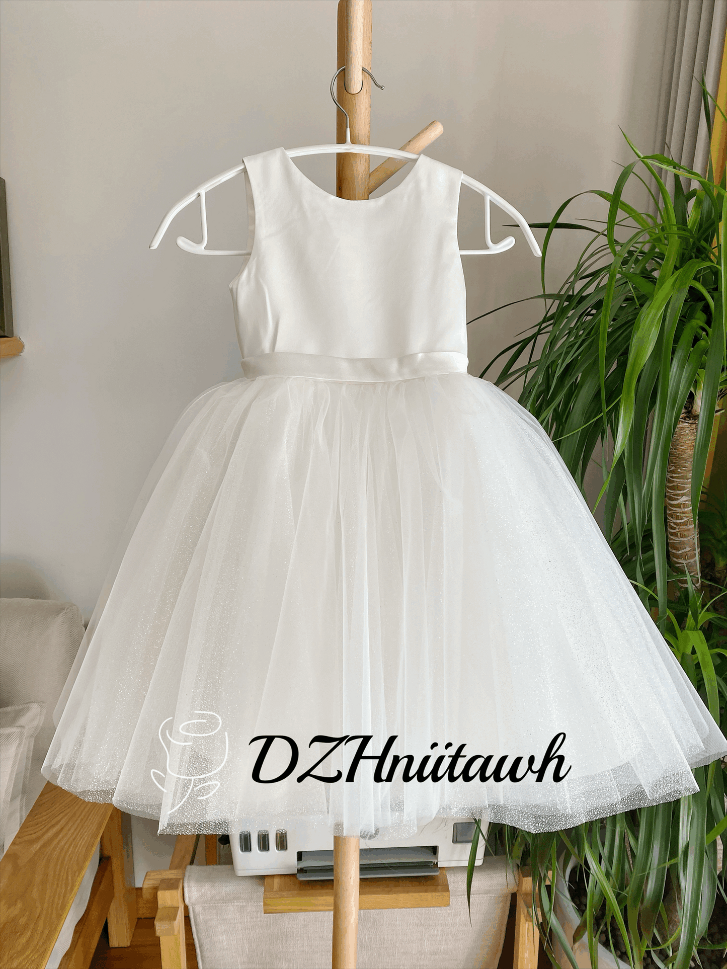 Glitter tulle off white flower girl dress, silver sparkle flower girl dress, communion dress, tutu dress with big bow